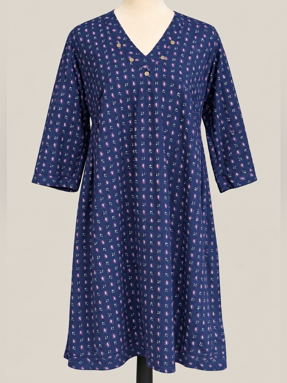 Matta Navy Paisley Print Dress Size S 3/4 Sleeve Boho Mini